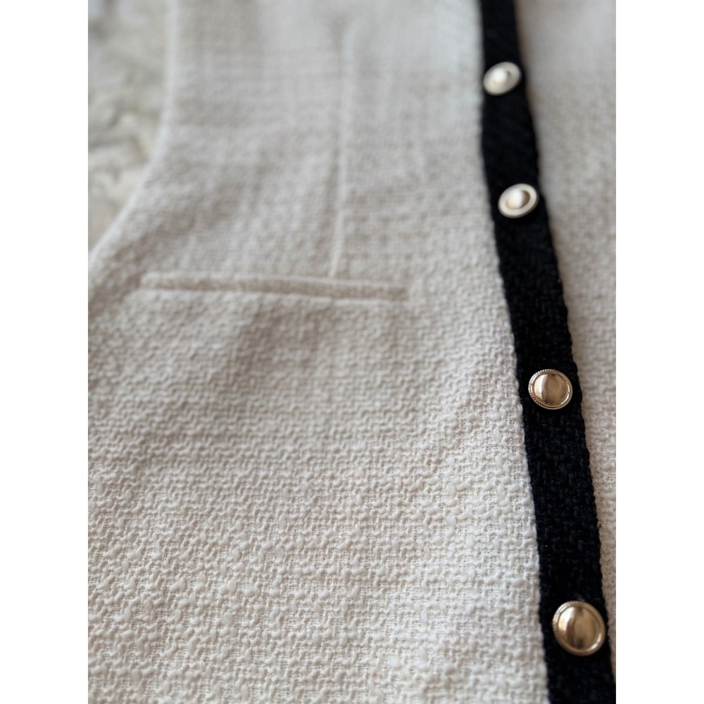Clean Girl Abercrombie & Fitch Tweed Mini Dress White Black Gold Button S - Picture 7 of 10